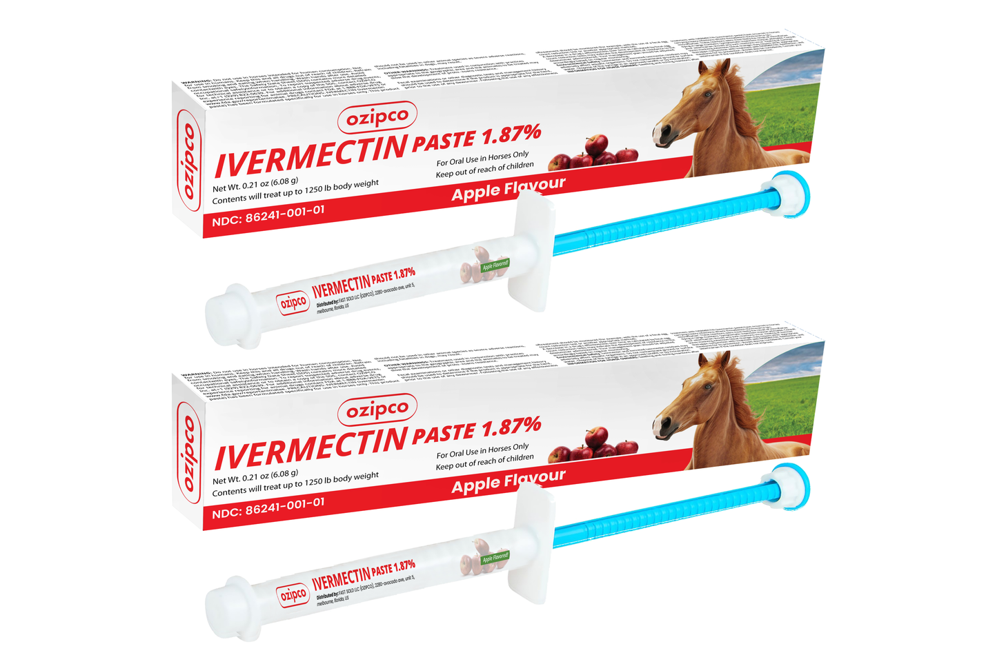 Ivermectin Horse Paste 1.87% | Apple Flavor – 6.08g Syringe for Equine Use Only Up to 1250 LB -(Pack Of 2)