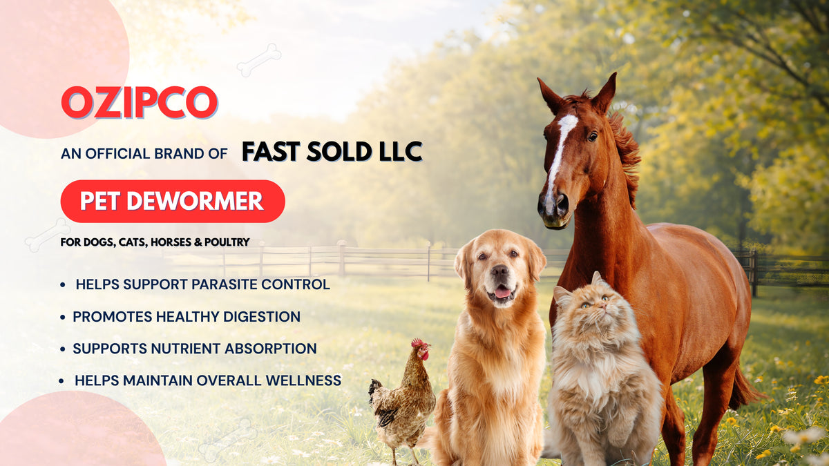 OZIPCO equine health products in a working barn