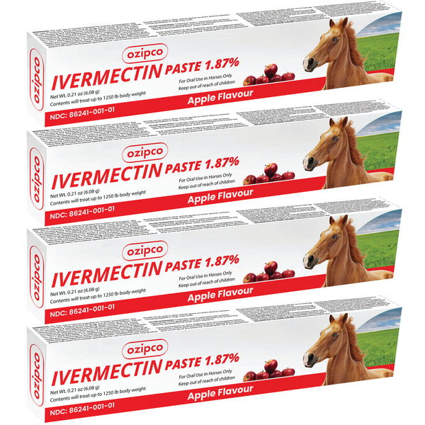 Ivermectin Horse Paste 1.87% | Apple Flavor – 6.08g Syringe for Equine Use Only Up to 1250 LB -(Pack Of 4)