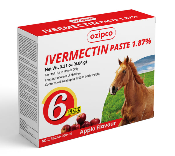 Ivermectin 1.87% Horse Paste – Apple Flavor 6.08g Tube - Deal for horses upto 1250 Lb -(Pack Of 6)