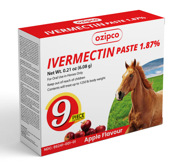 Ivermectin Horse Paste 1.87% | Apple Flavor – 6.08g Syringe for Equine Use Only Up to 1250 LB -(9-pack)